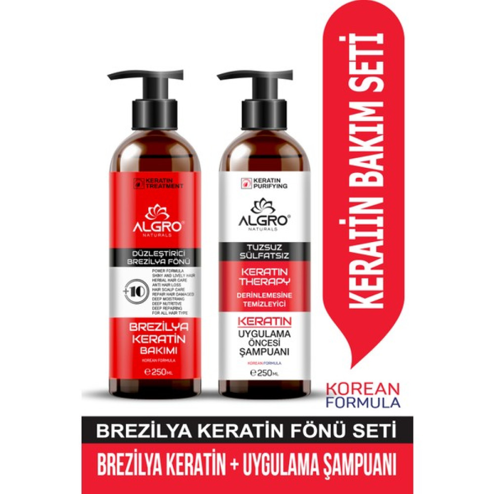 Algro Keratin Bakım Brezilya Fönü Keratini Botox Saç Düzleştirici + Tuzsuz Şampuan 2li Mucizevi Bakım Seti Şampuan ve Saç Kremi Fiyatı