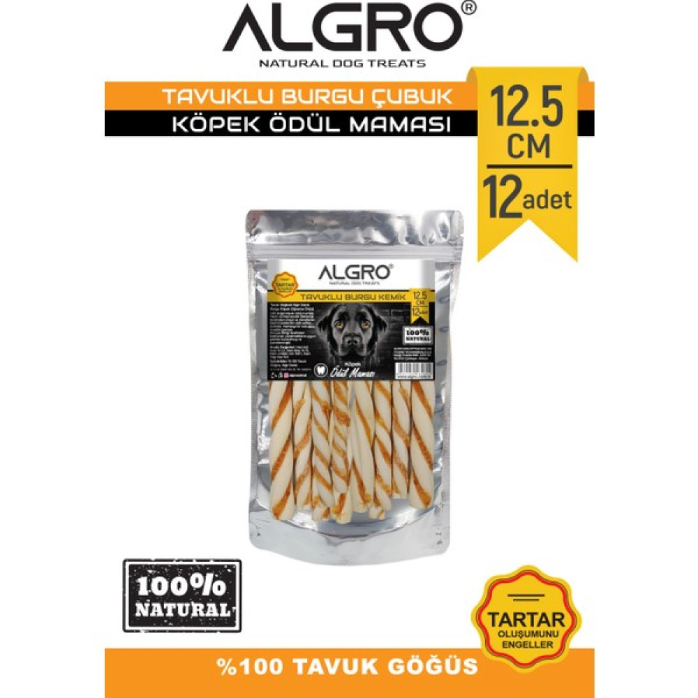 Algro Tavuk Göğüs Etli Burgu Çubuk Sığır Derisi 12,5 cm x 12 Adet Oto Boyaları Fiyatı