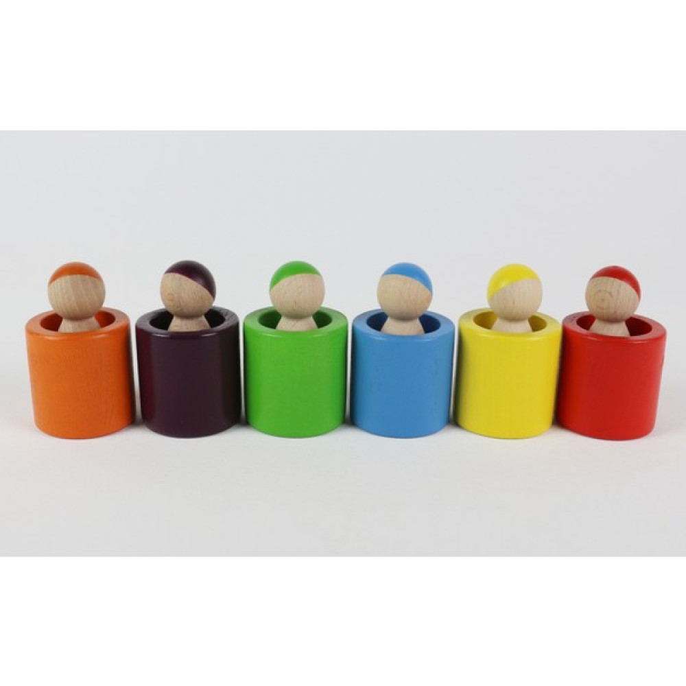 Ali Wooden Aliwooden 6'lı Waldorf Gökkuşağı Insan Figürleri ve Kaseleri - Renkli Bebek Oyuncakları Fiyatı