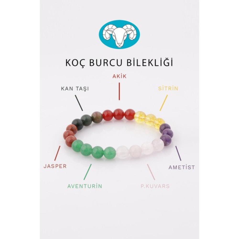 Alibaba Doğaltaş Koç Burcu Taşlarından Oluşan Doğal Taş Bileklik 8 mm Küre Kesim - Burç Bilekliği - Renkli Saat ve Bileklik Aksesuarı Fiyatı