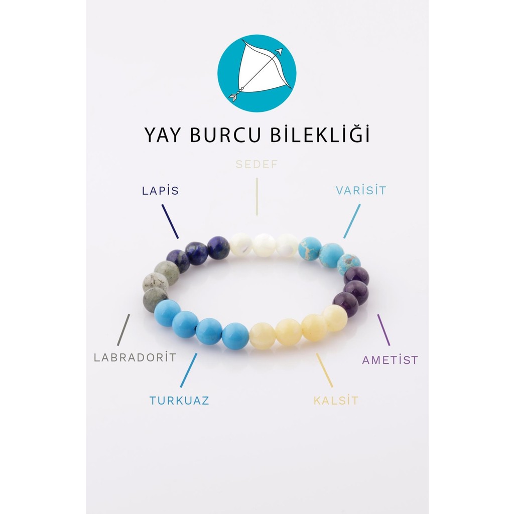 Alibaba Doğaltaş Yay Burcu Taşlarından Oluşan Doğal Taş Bileklik 8 mm Küre Kesim - Burç Bilekliği - Renkli Diğer Fiyatı