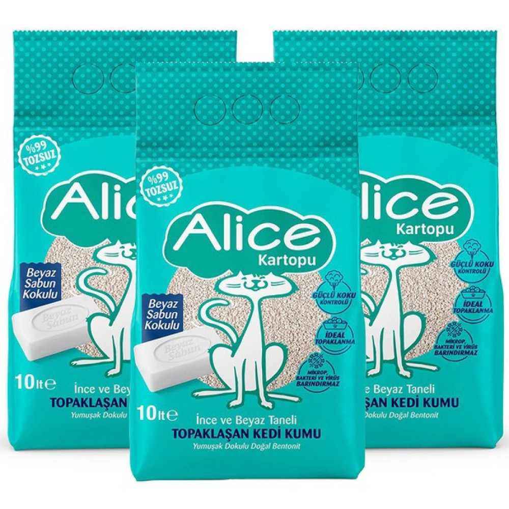 Alice Kartopu Ince Taneli Kedi Kumu/beyaz Sabun Kokulu 3X10 Lt. Evcil Hayvan Ürünleri Fiyatı