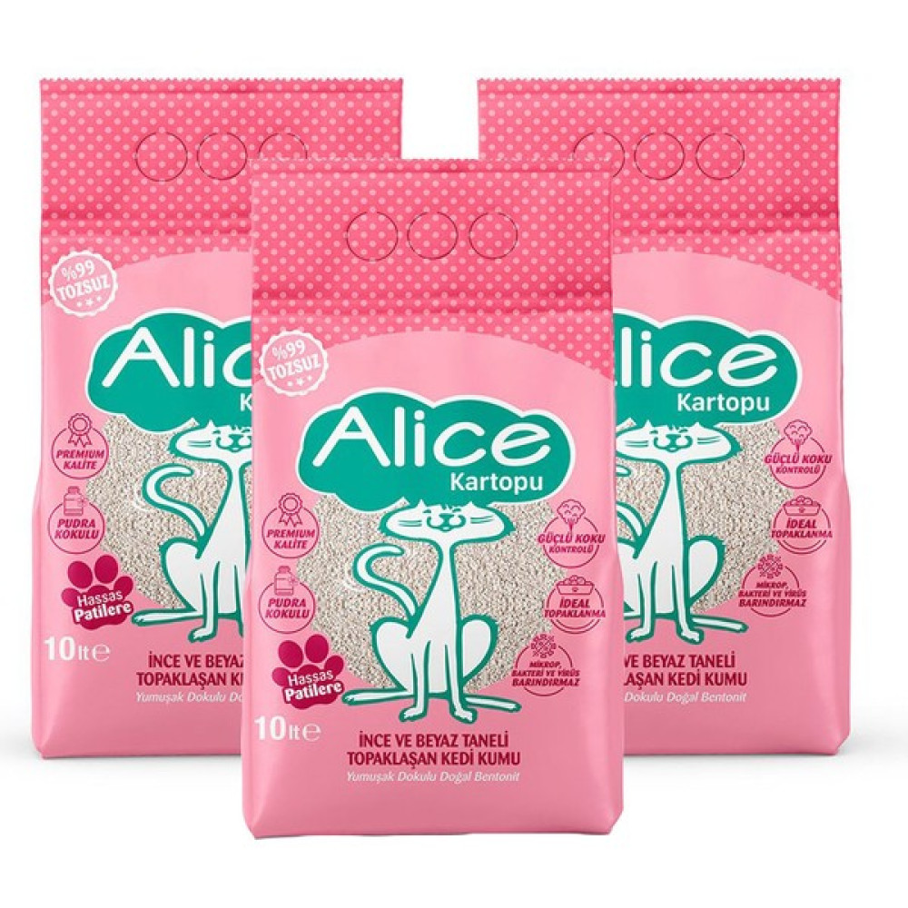 Alice Kartopu Ince ve Beyaz Taneli Pudra Kokulu Kedi Kumu 3X10 Lt. Evcil Hayvan Ürünleri Fiyatı