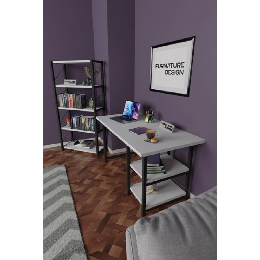 Aliis Life Metal Kitaplık 5 Raflı + 60X120 cm Çalışma Masası Beyaz Kitaplık Fiyatı