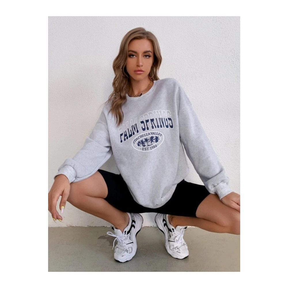 ALİKA Kadın Gri Palm Springs Oversize Sweatshirt M Beden Bayan Sweatshirt Fiyatı