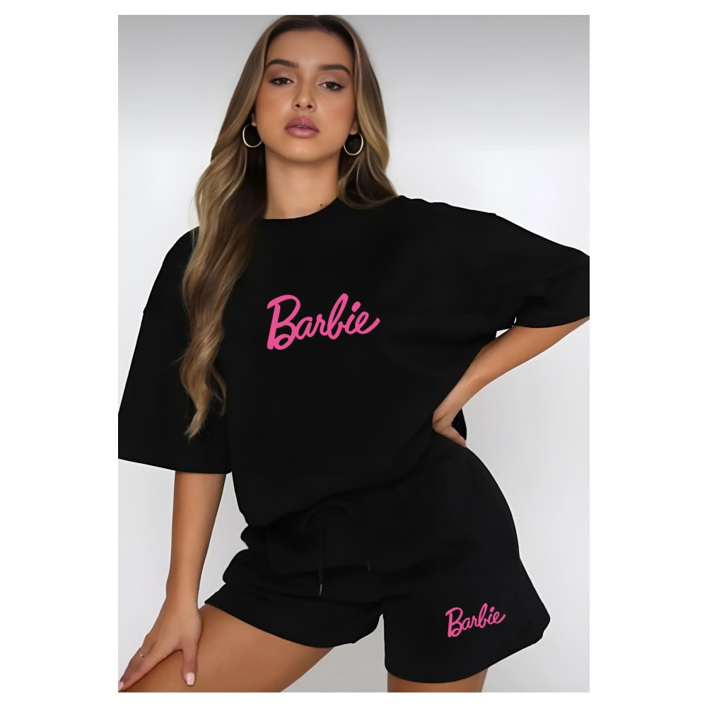 ALİKA Kadın Siyah Barbie Baskı Şort Takım M Beden Kadın Giyim Fiyatı