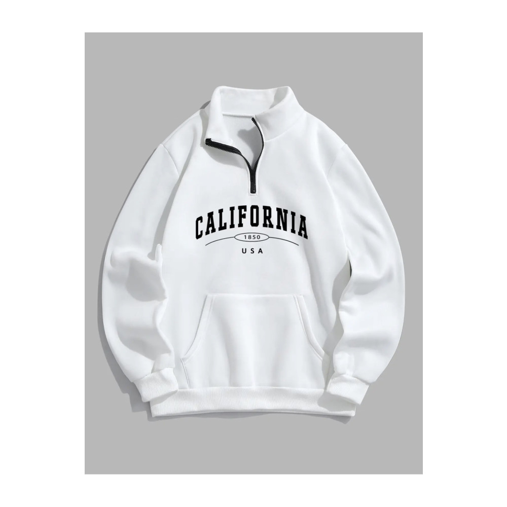 ALİKA Unisex Beyaz California 1850 Dik Yaka Fermuarlı Oversıze Sweatshirt L Beden Bayan Sweatshirt Fiyatı