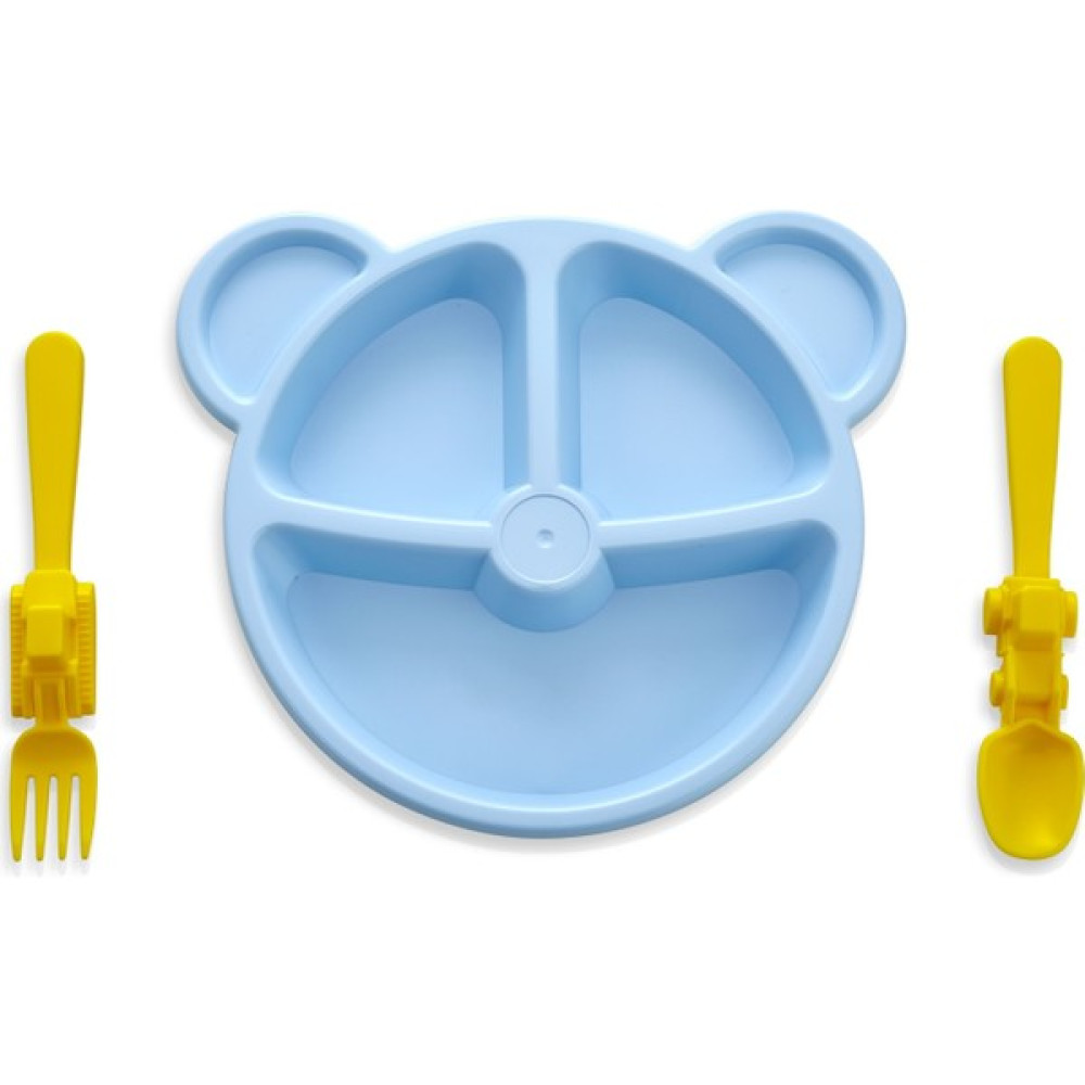 Alin Kitchen Alinkitchen Mama ve Yemek Seti, Ayıcık Mavi Tabak, Sarı Çatal Kaşık,3lü Set Mama Seti Fiyatı