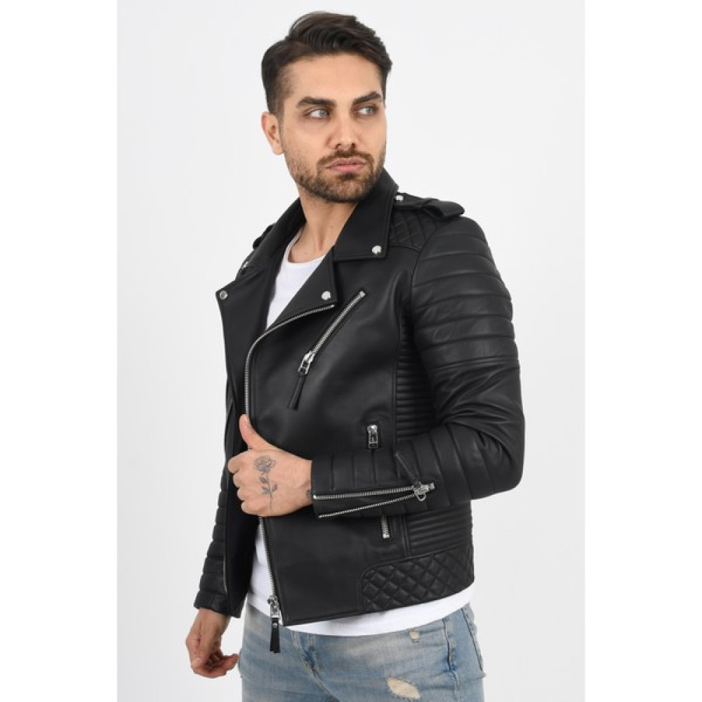 Alin Venus Nikel Fermuarlı Deri Biker Ceket Erkek Erkek Ceket Fiyatı