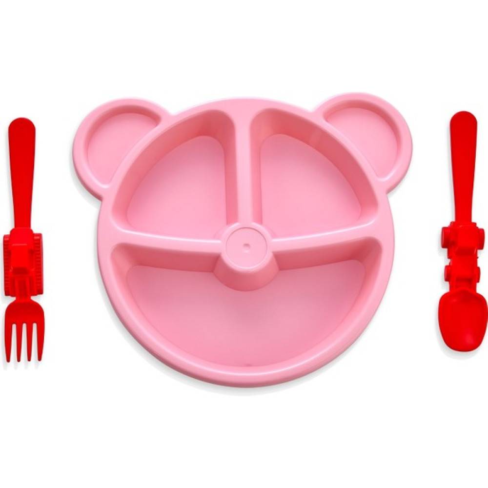 Alinkitchen Mama ve Yemek Seti, Ayıcık Şekilli Tabak ve Figürlü Çatal Kaşık, 3lü Set - Pembe - Kırmızı Mama Seti Fiyatı