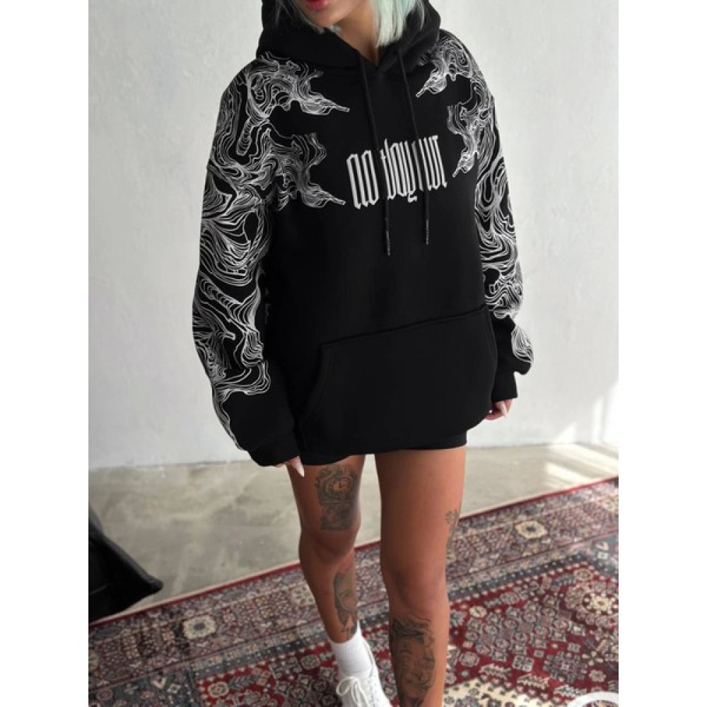 Alinn Butikk Kışlık Üç Iplik Baskılı Kapşonlu Sweatshirt - Siyah - S Oto Boyaları Fiyatı