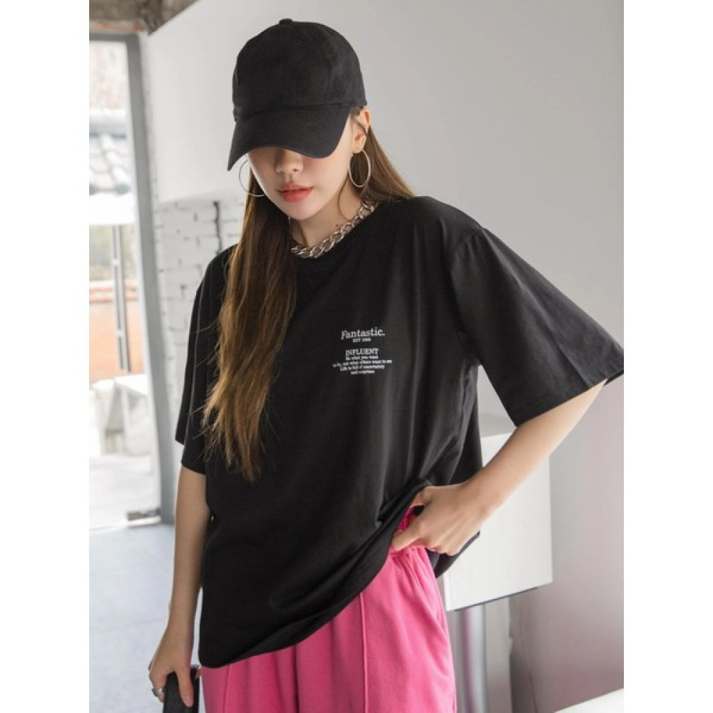 Alıs Unisex Oversize Örme Fantastıc Baskılı Siyah T-Shirt Bayan T-shirt Fiyatı