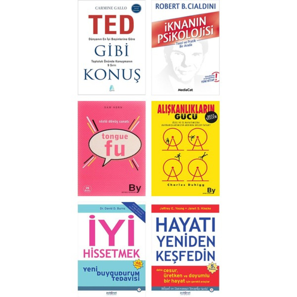 Alışkanlıkların Gücü + Tongue Fu + Ted Gibi Konuş + Iknanın Psikolojisi + Iyi Hissetmek + Hayatı Yeniden Keşfedin / 6 Kitap Set Kişisel Gelişim ve Psikoloji Fiyatı