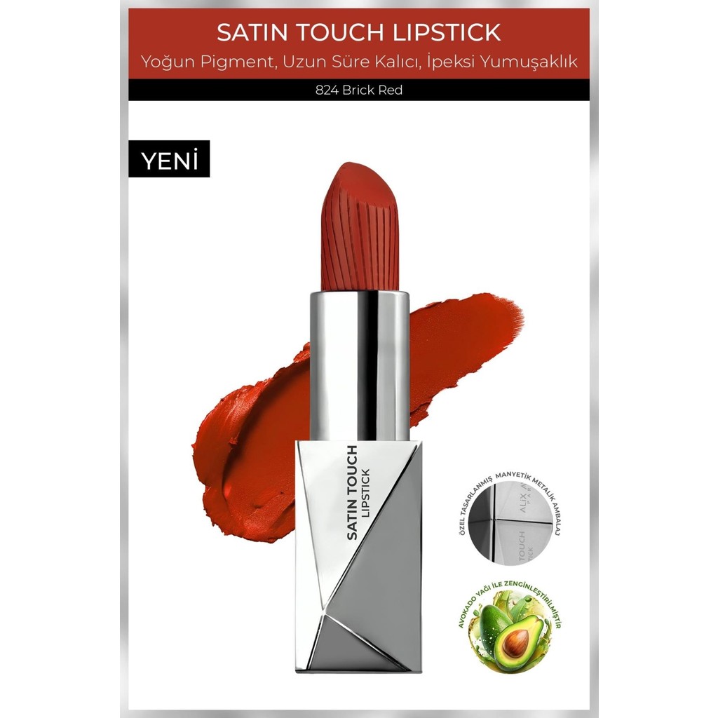 Alix Avien Uzun Süre Kalıcı Nemlendirici Pürüzsüz Etkili Yarı Mat Ruj - Satin Touch Lipstick 824 Brick Red Rujlar & Dudak Parlatıcıları Fiyatı