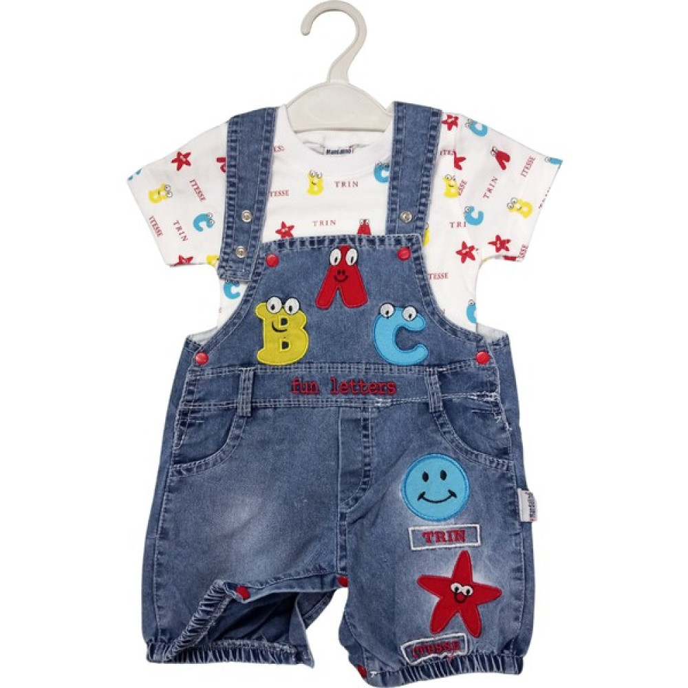 Alka Butik Erkek Bebek&çocuk Kısa Kollu Çıtçıtlı Lastikli Paça Cepli Tişörtlü Kot Salopet 2'li Takım Erkek Çocuk Giyim Takımı Fiyatı