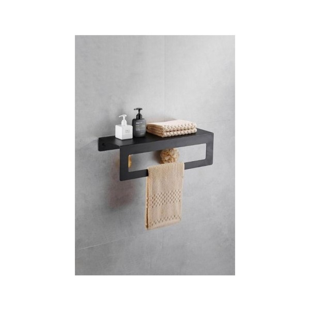 Alka Metal 30 Cm Siyah Raflı Havlu Askısı, Metal Raflı Havluluk, Otel Banyo Askısı, Mutfak Banyo Raflı Havluluk - Mat Siyah Havluluk Fiyatı