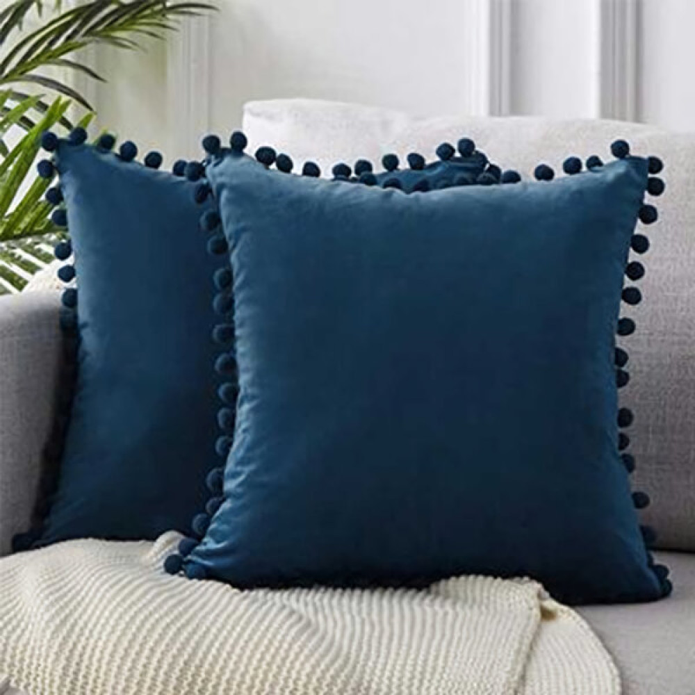 Alkan Homes 2 Adet Lacivert Renkli Ponponlu Dekoratif Kırlent Kılıfı - 43 x 43 cm Kırlent / Mobilya Yastığı Fiyatı