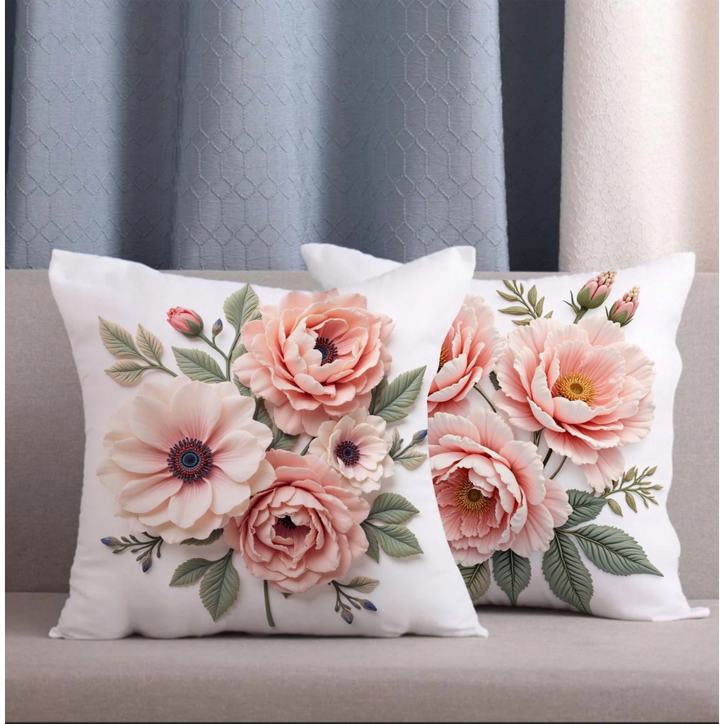 Alkan Homes 2 Li Kombin Gül Desenli 3 Boyutlu Dijital Baskılı Kırlent Kılıfı - 43 x 43 cm - Pembe Kırlent / Mobilya Yastığı Fiyatı