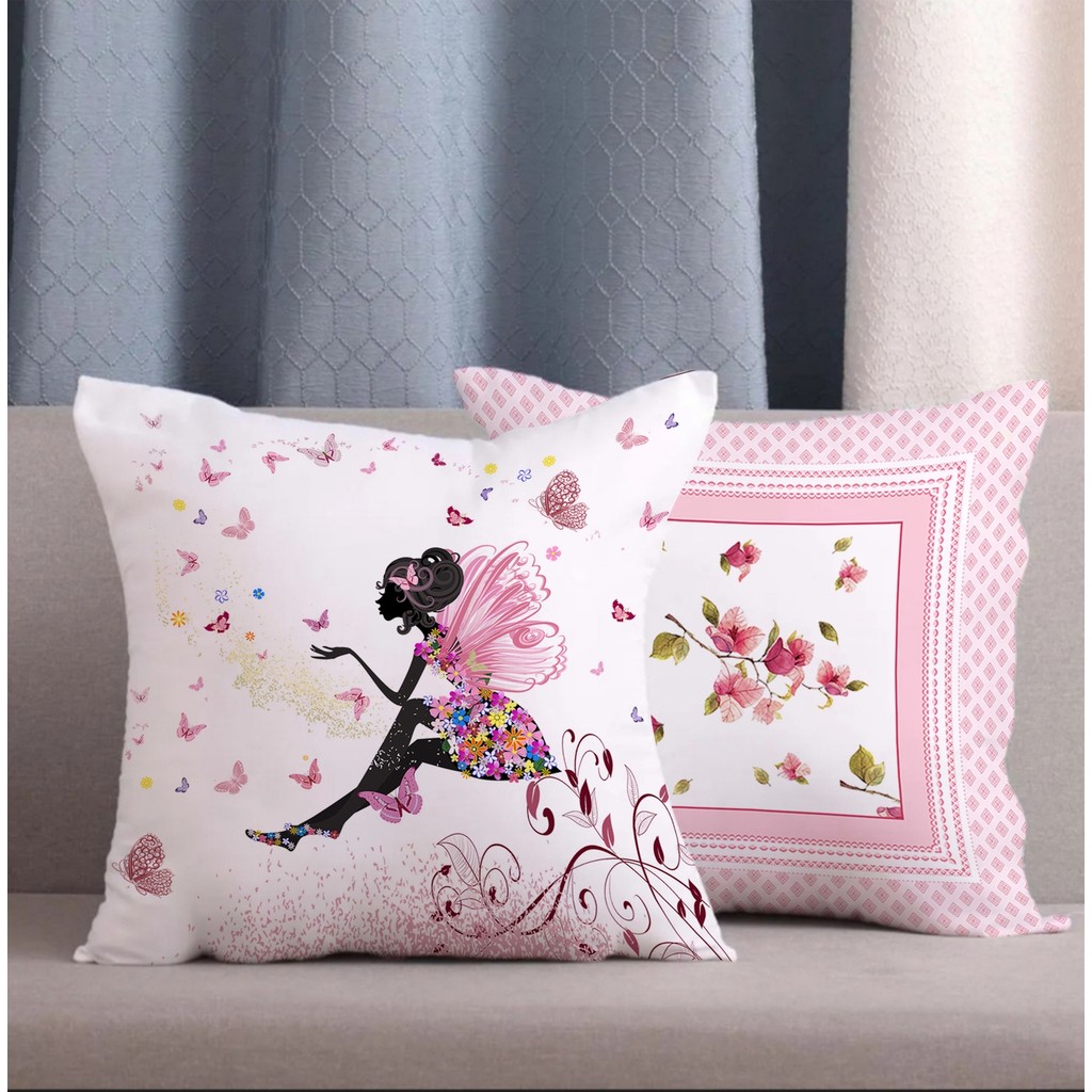 Alkan Homes 2li Kombin Pembe Kelebek Kız Desenli Dijital Baskılı Kırlent Kılıfı - 43 x 43 cm - Ekru - Siyah Kırlent / Mobilya Yastığı Fiyatı