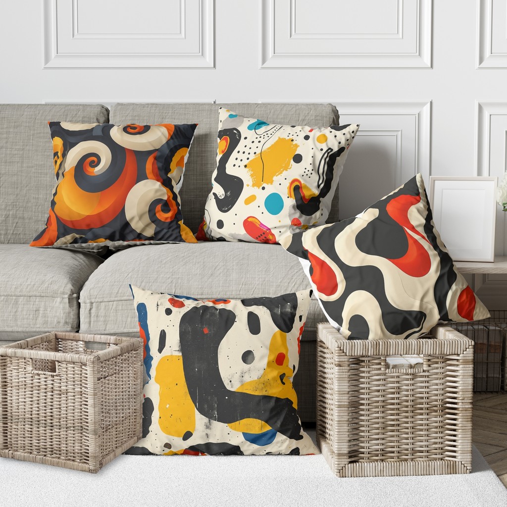 Alkan Homes 4 Lü Kombin Geometrik Desenli Enerjik Renkli Dijital Baskılı Kırlent Kılıfı - 43 x 43 cm - Sarı - Mavi - Beyaz Kırlent / Mobilya Yastığı Fiyatı