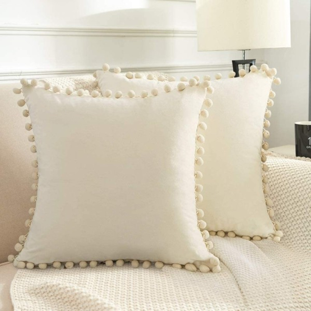 Alkan Homes Alkanhomes 2 Adet Ölçü Seçenekli Ponponlu Dekoratif Kırlent Kılıfı - 43 x 43 cm - Açık Krem Kırlent / Mobilya Yastığı Fiyatı