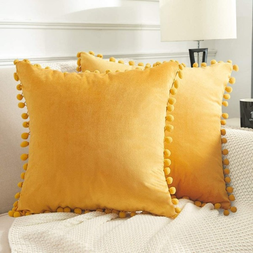 Alkan Homes Alkanhomes 2 Adet Ölçü Seçenekli Ponponlu Dekoratif Kırlent Kılıfı - 43 x 43 cm - Hardal Kırlent / Mobilya Yastığı Fiyatı