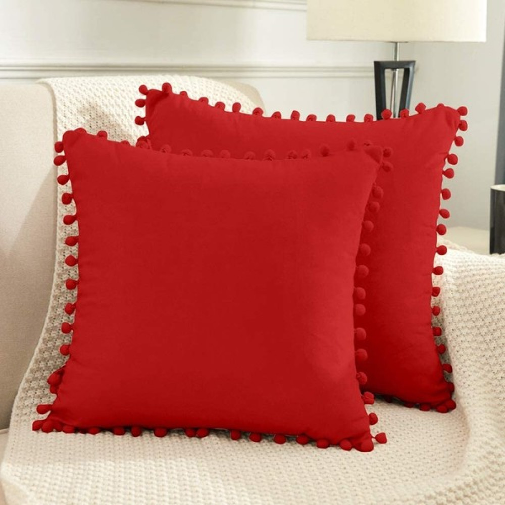 Alkan Homes Alkanhomes 2 Adet Ölçü Seçenekli Ponponlu Dekoratif Kırlent Kılıfı - 43 x 43 cm - Kırmızı Kırlent / Mobilya Yastığı Fiyatı