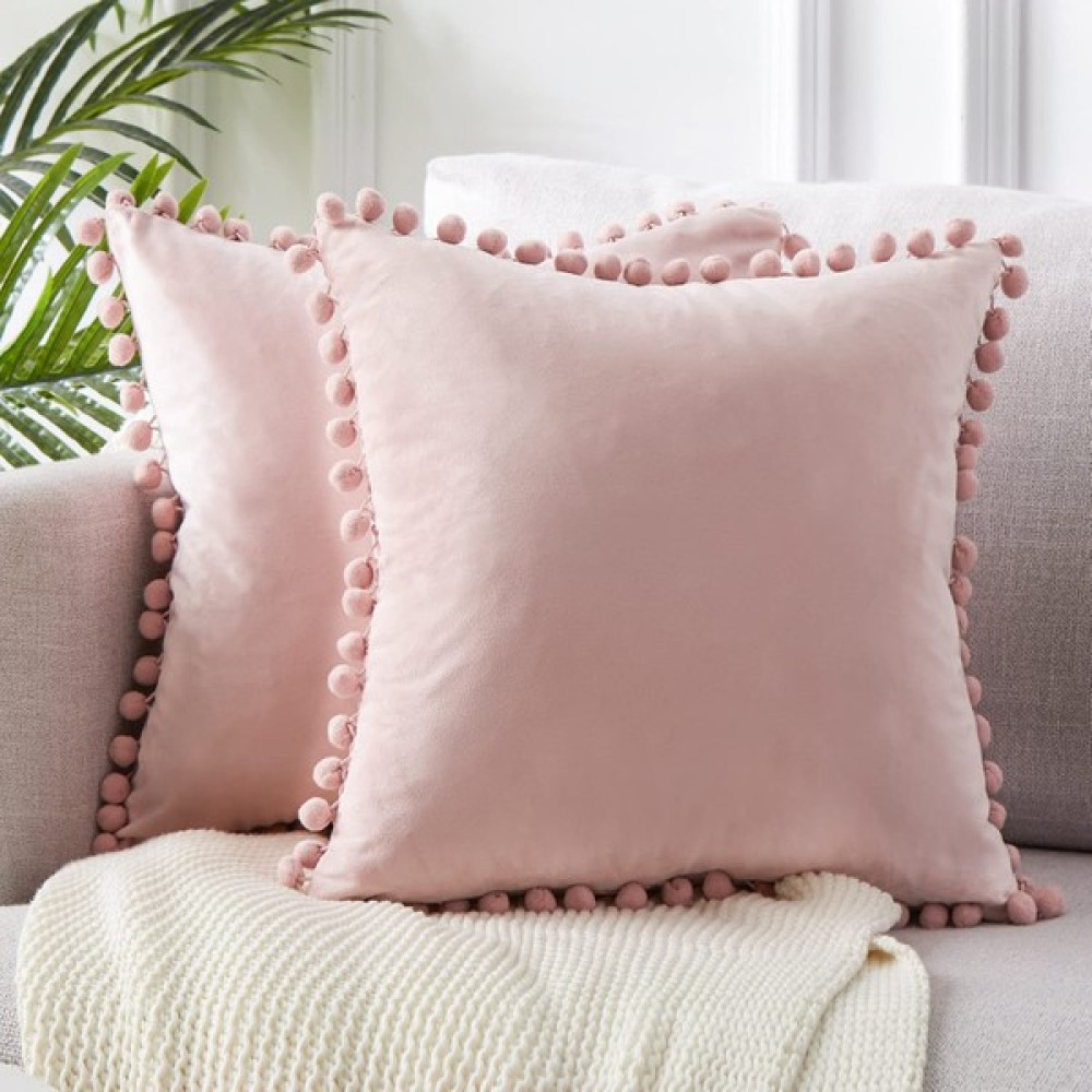 Alkan Homes Alkanhomes 2 Adet Ölçü Seçenekli Ponponlu Dekoratif Kırlent Kılıfı - 43 x 43 cm - Pudra Kırlent / Mobilya Yastığı Fiyatı