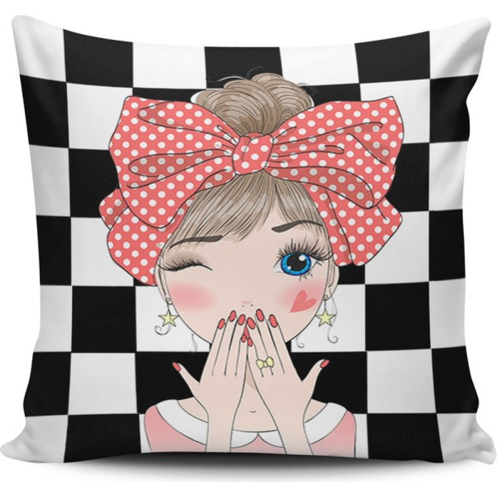 Alkan Homes Kırlent Dünyası Fashion Girl Dijital Baskılı Kırlent Kılıfı - 43 x 43 cm - Siyah - Beyaz Kırlent / Mobilya Yastığı Fiyatı