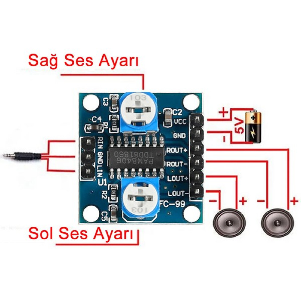 Alkatronik PAM8406 Modül 5W x 2 Sterio Ses Yükseltici Amfi Class D Dijital Amfilikatör Ses Kuvvetlendirici Oyun & Hobi Fiyatı