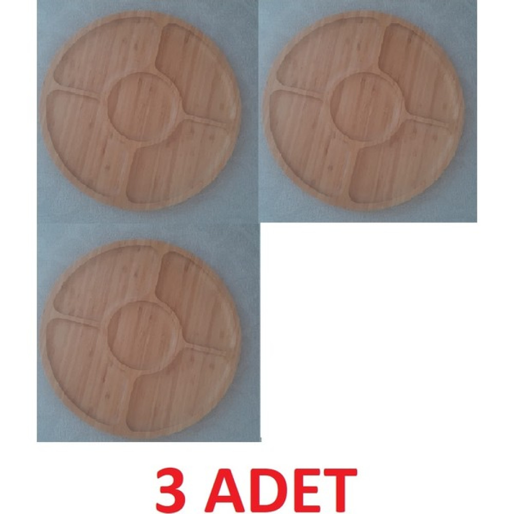 Alkese "3 Adet" Doğal Bambu Bölmeli Kahvaltı Tepsisi - 3 adet Kahvaltı Takımı Fiyatı