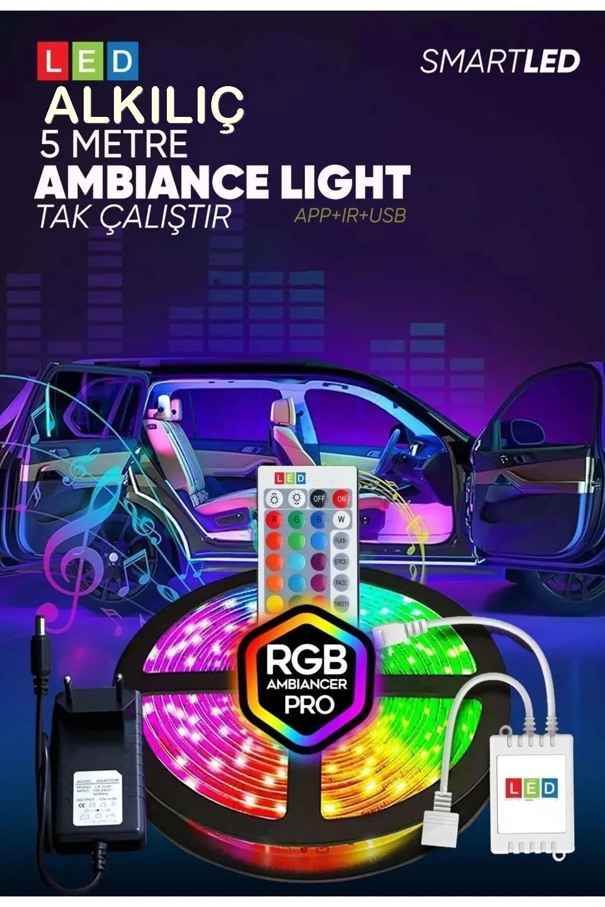 ALKILIÇ Led Animasyonlu Tak Çalıştır Kumandalı Trafolu Rgb Şerit Işık Aydınlatma 5 Metre" Yaş Günü & Parti Fiyatı