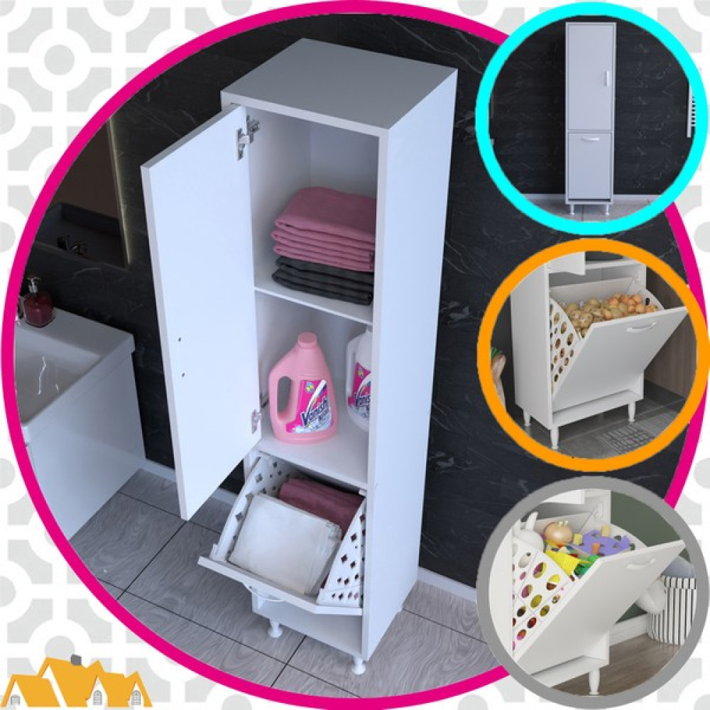 Alkur Alaçatı 35X160 cm Çamaşır Sepetli Dolap, Banyo Düzenleyici Detarjan Temizlik Havlu Dolabı Banyo Dolabı / Mobilyası Fiyatı