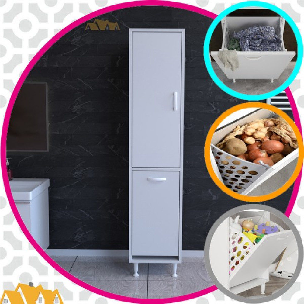 Alkur Forbest 40X135 cm Çamaşır Sepetli Dolap, Banyo Düzenleyici Detarjan Temizlik Havlu Dolabı Banyo Dolabı / Mobilyası Fiyatı