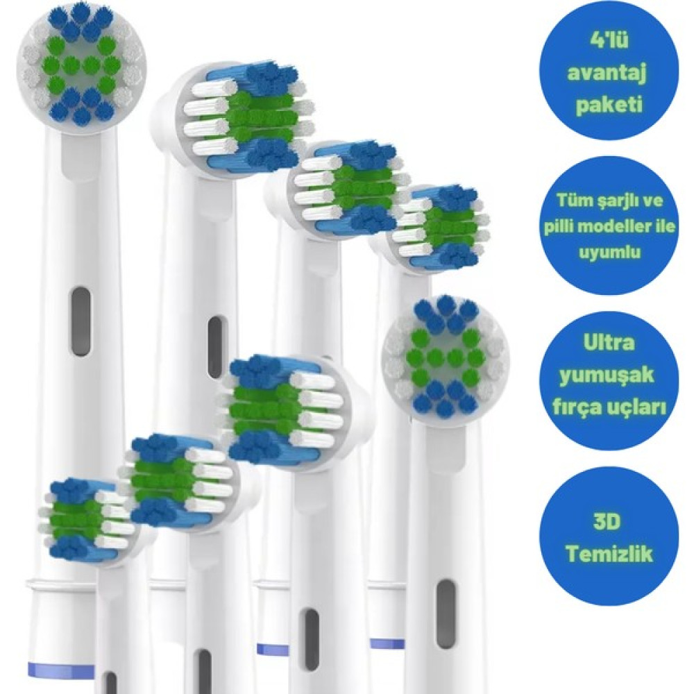 All Avcill Oral B Uyumlu Şarjlı ve Pilli Diş Fırçası Yedek Başlık 4'lü Avantaj Paketi Tüm Modeller Ile Uyumlu Diş Fırçaları Fiyatı