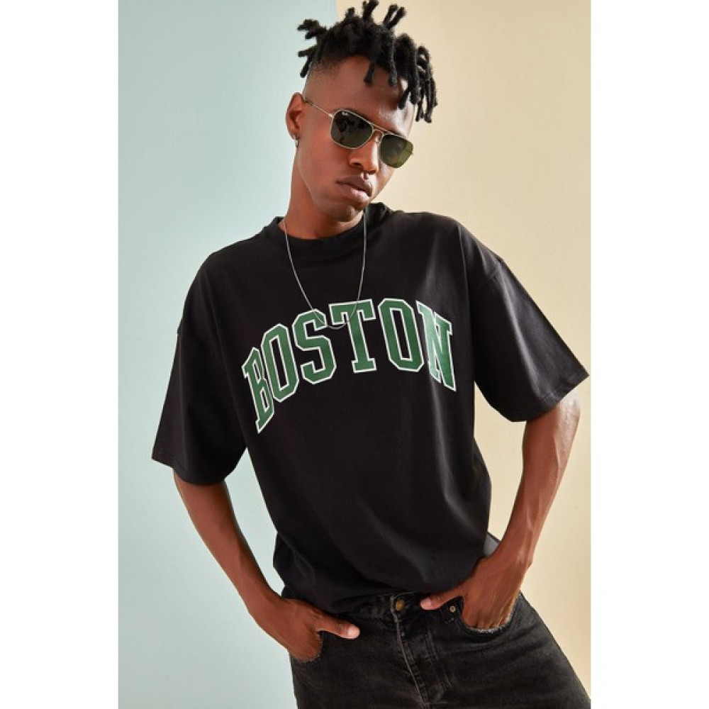 All in Men Unisex Boston Baskılı Oversize T-Shirt Erkek T-shirt Fiyatı
