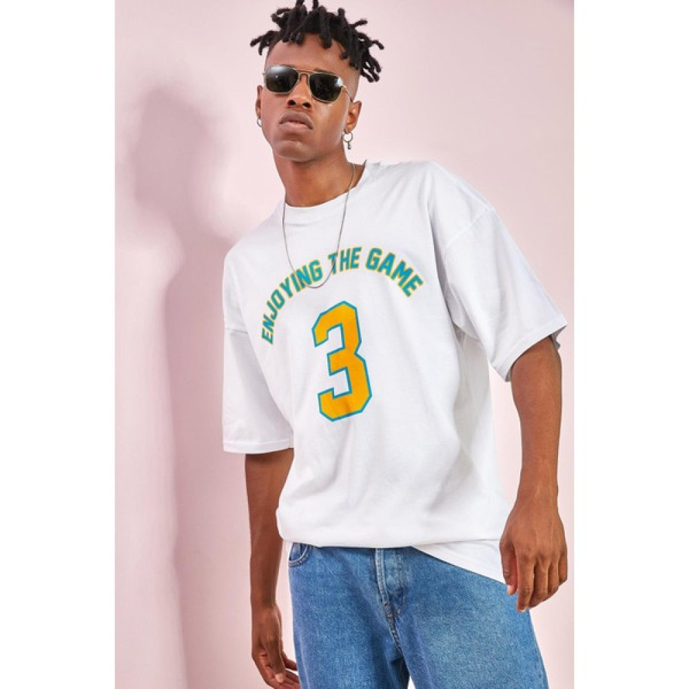 All in Men Unisex Enjoy Baskılı Oversize T-Shirt Erkek T-shirt Fiyatı