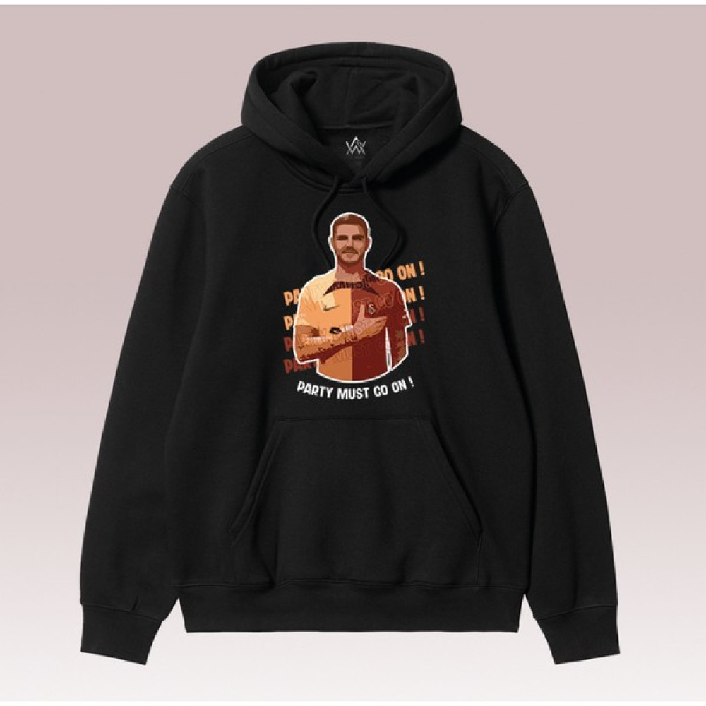 All Wear Style Icardi Party Must Go On! Baskılı Oversize Kesim Unisex Siyah Sweatshirt Erkek Sweatshirt Fiyatı