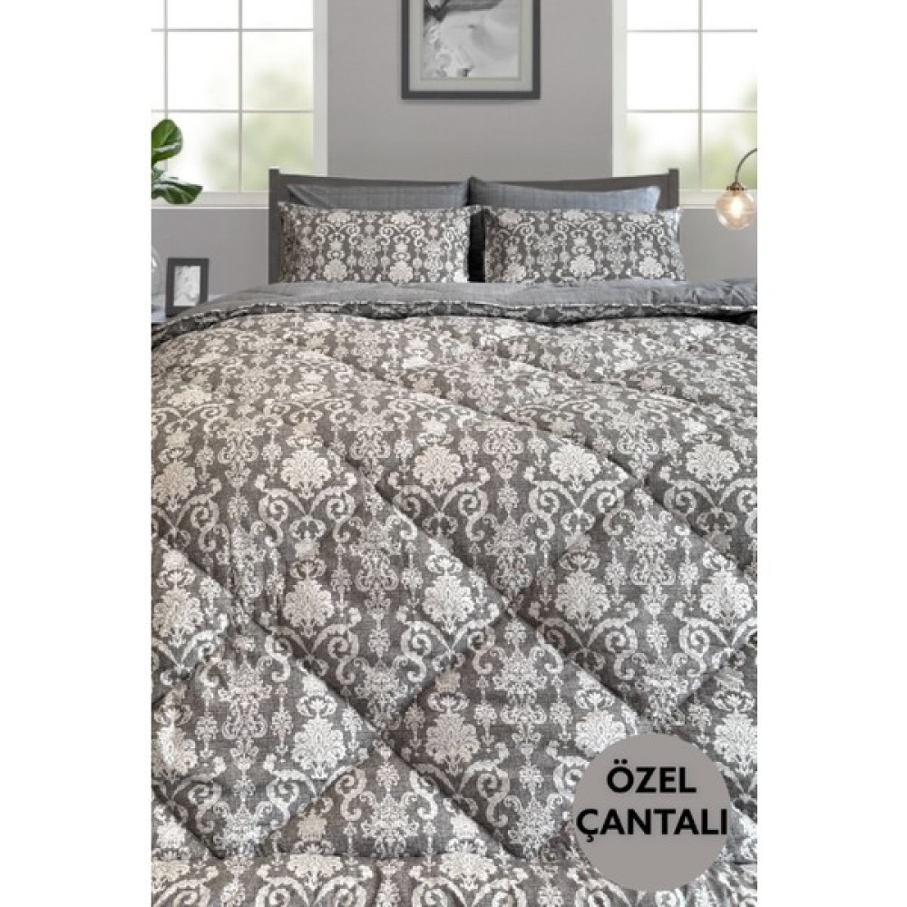 Alla Turca Lux Uyku Seti-Tek Kişilik-Lastikli Çarşaflı 2yastık Kılıflı-Özel Çantada Modern Damask Gri Yatak Seti / Uyku Seti Fiyatı