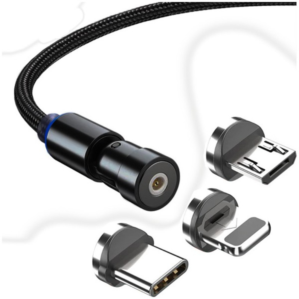 Alleon 540 Dönebilen Mıknatıslı USB Şarj Kablosu 3 Başlık（iphone+Type-C+Micro 1 Metre - Siyah Cep Telefonu Kablosu Fiyatı