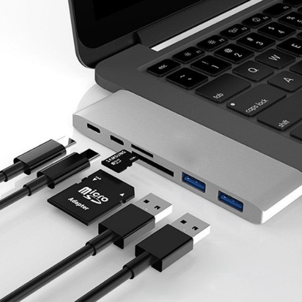 Alleon 6 In1 Usb-C Hub Daul USB 3.0 Type-C Şarj Kart Reader Çoğaltıcı Hub - Gri Bilgisayar Çevirici ve Adaptörü Fiyatı