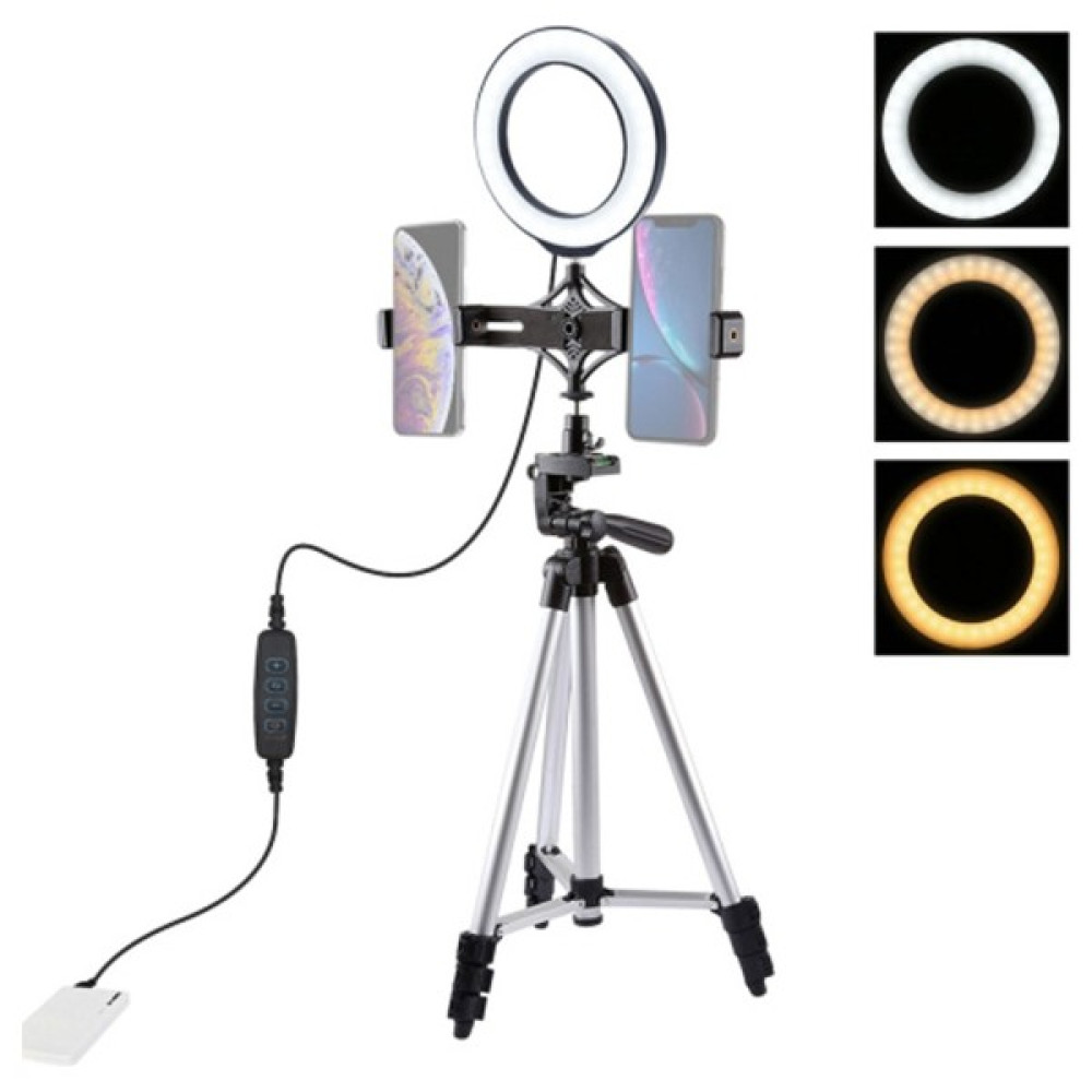 Alleon Puluz Tripod 16CM Çift Telefon Tutucu 6.2cm LED Işık Stand Youtuber,canlı Yayın Selfie Tiktok Makeup - Siyah Tripodlar Fiyatı