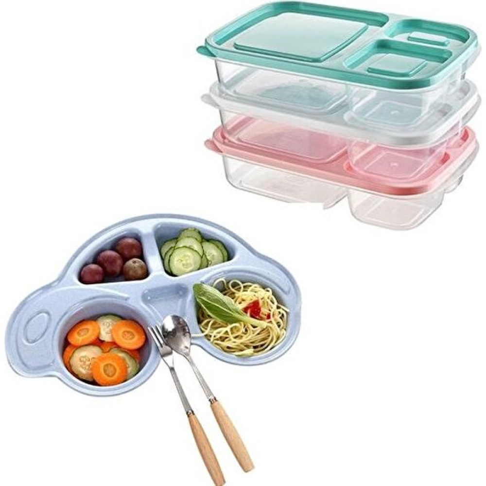 Alles Store Deprem Pratik Mutfak Kiti-2 3 Bölmeli Sefer Tası+Bebek Çocuk Için Araba Şeklinde Mama Tabağı Saklama Kapları Fiyatı