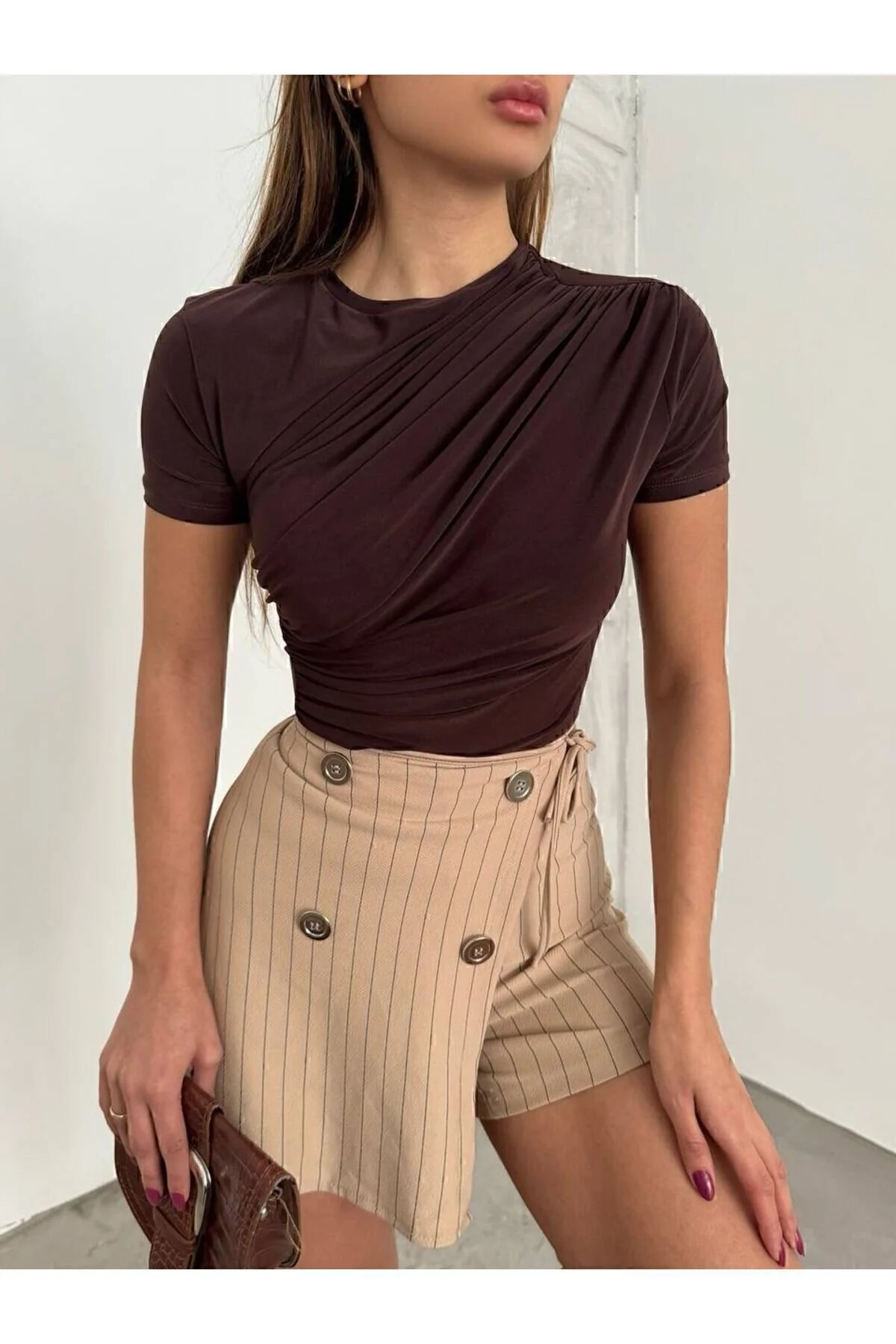 ALLEYTA Kadın Omuz ve Bel Drapeli Büzgülü Crop Bluz S Beden" Bluz Fiyatı