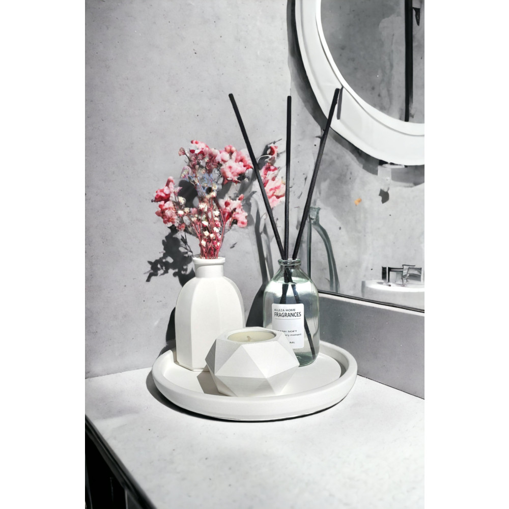 ALLEZA HOME Dekoratif Geometrik Mumluk İskandinav Tarz Vazo Fresh Soft Oda Kokulu Set Vazo Fiyatı