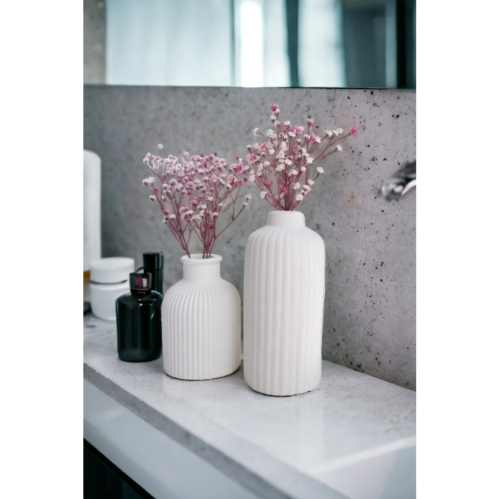 ALLEZA HOME Dekoratif Iskandinav Tarz Mini Ve Uzun Beton Vazo Set Ikili Vazo Fiyatı