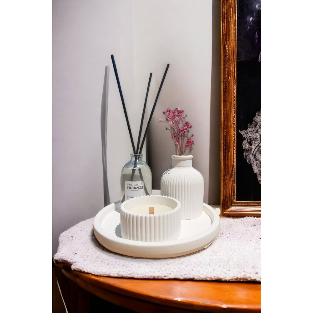 ALLEZA HOME Dekoratif Mini Vazo Fresh Soft Oda Kokusu Dekoratif Mum Yuvarlak Stantlı Set Vazo Fiyatı
