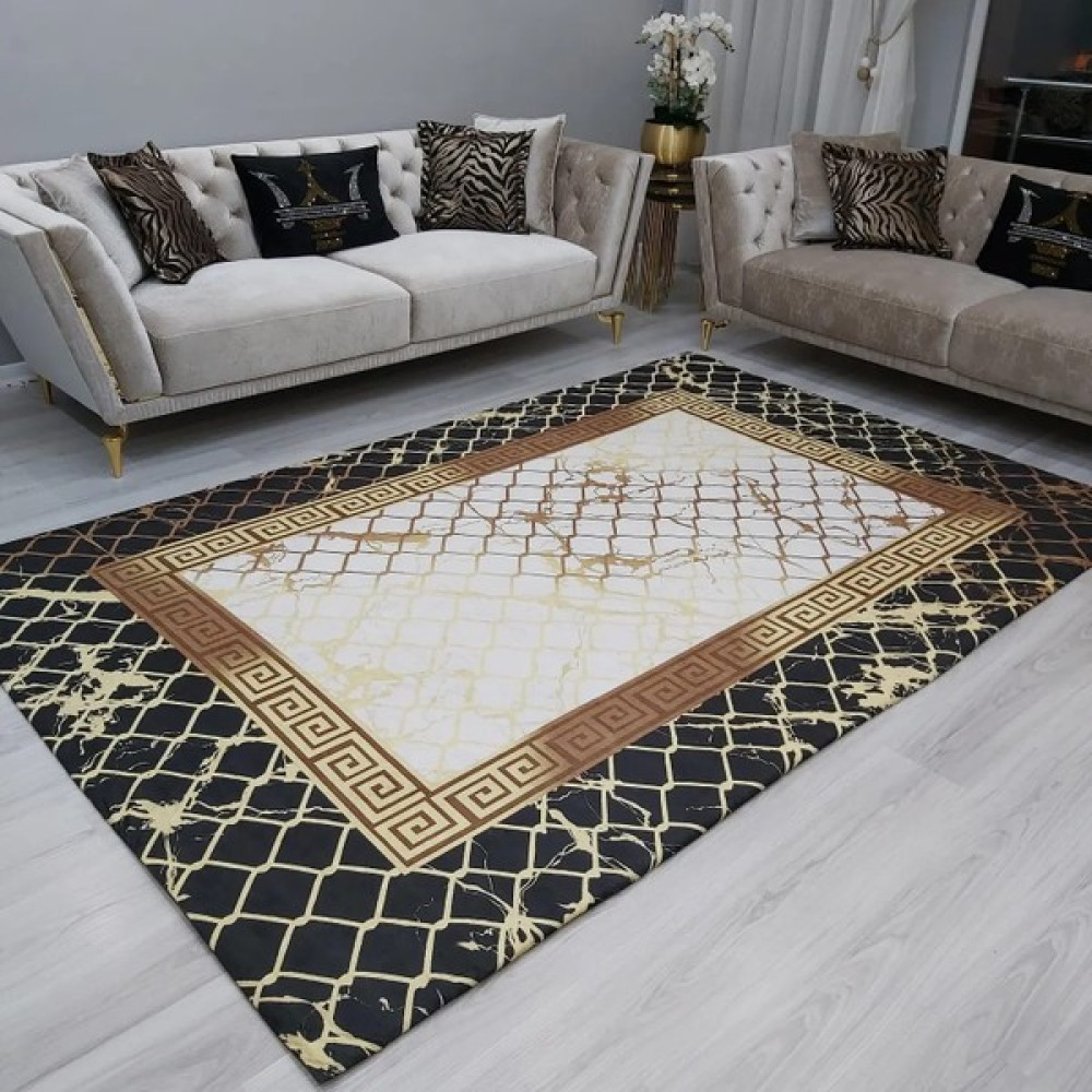 Allgelsin Çepeçevre Lastikli Halı Örtüsü Dekoratif Halı Kılıfı - Gold - Siyah - 200 x 300 cm Salon & Oturma Odası Tekstili Fiyatı