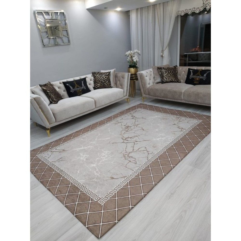 Allgelsin Çepeçevre Lastikli Halı Örtüsü Dekoratif Halı Kılıfı - Yeşilli Kahverengi - 200 x 300 cm Salon & Oturma Odası Tekstili Fiyatı