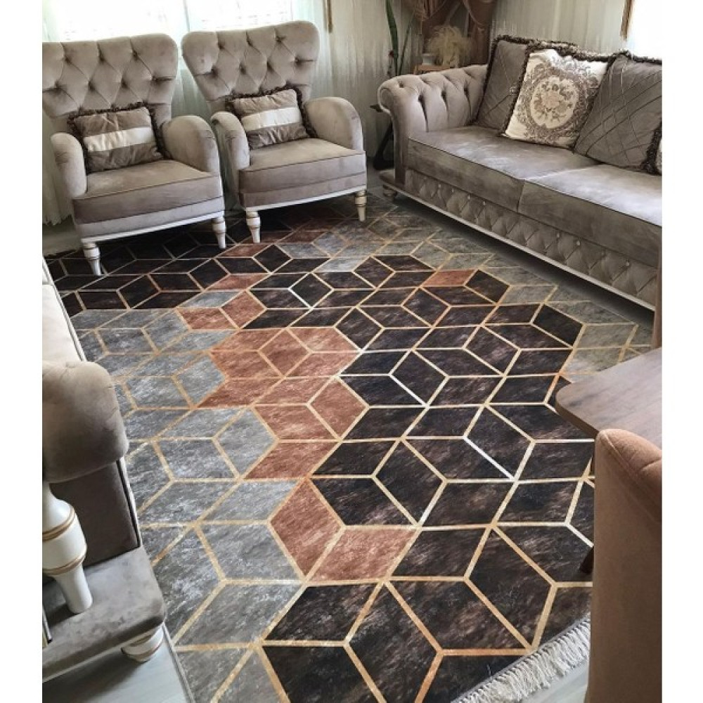Allgelsin Dijital Baskı Yıkanabilir Kaymaz Taban Halı Ince Yazlık Dekoratif Salon ve Oturma Odası Halısı - 160 x 230 cm - Aqua Salon Halısı Fiyatı